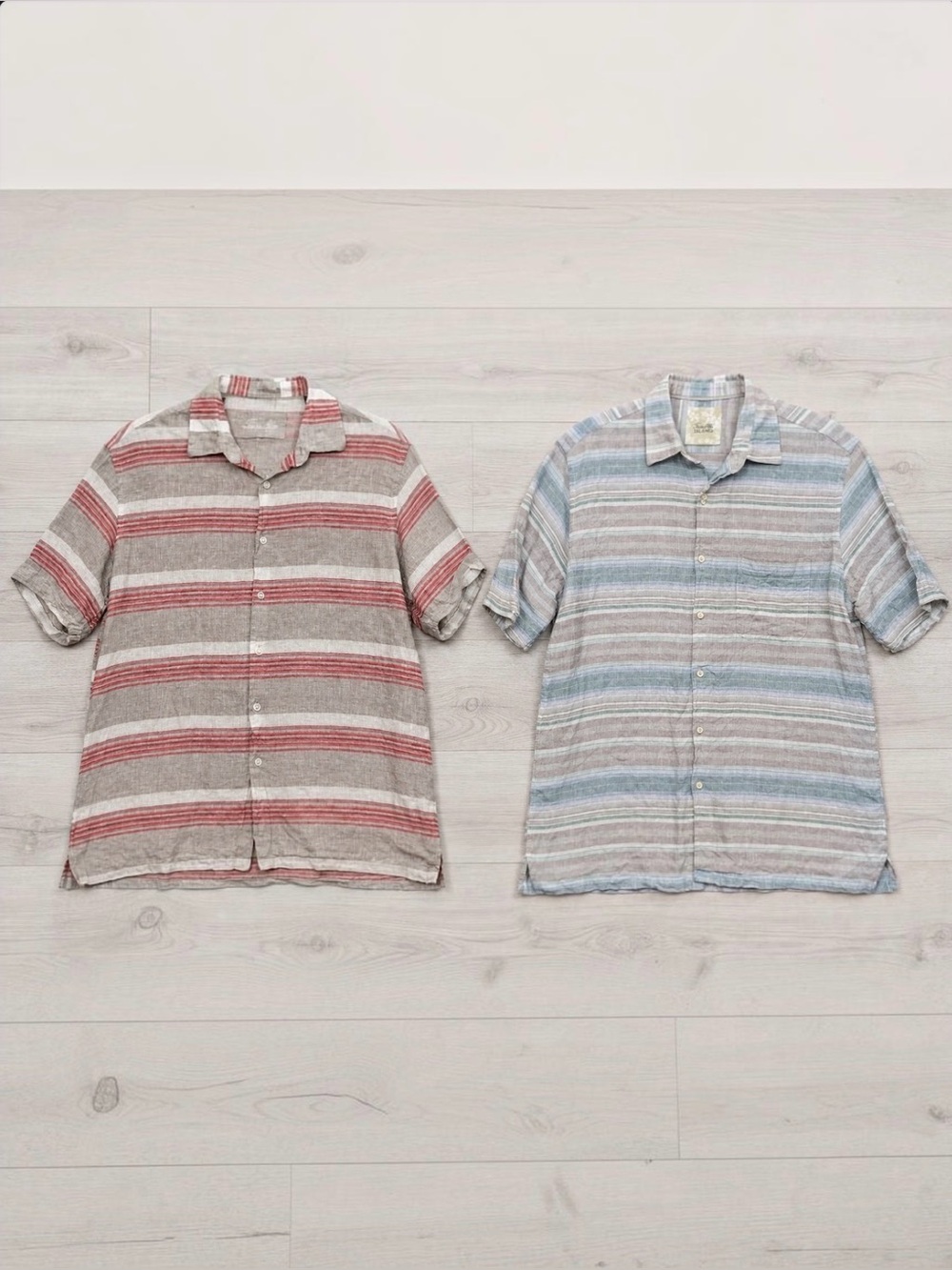 Tasso Elba Shirts Linen Button Up Striped Coastal Sunwashed Beach XL Lot Of 2